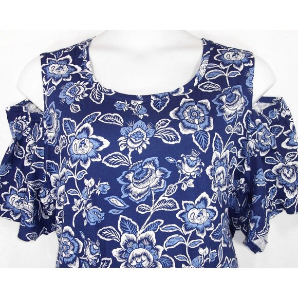 NEW Woman Within 4X 34/36 Floral Short Sleeve Cold Shoulder Plus Size Top Blouse - Picture 3 of 11